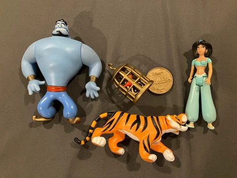Vintage Aladdin Action Figure Toy Lot of 5p 1992/1993 Jasmine Genie Rajah Cover