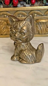 Solid Brass Miniature Cat Figurine Long Hair Fine Detail - Picture 1 of 5