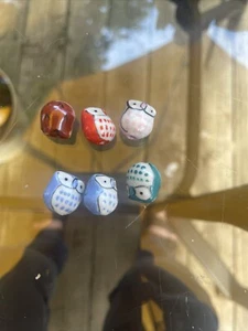 6 Glass Jewelry Beads Glass Owls, Multicolor - Picture 1 of 1