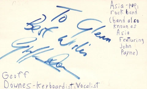 Geoff Downes Keyboardist Vocalist Asia Pop Band Music Signed Index Card JSA COA Cover