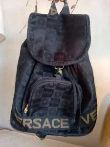 Vintage Retired Versace Drawstring Backpack Shoulder Strap Black Bag - Picture 1 of 19