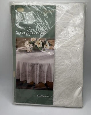 NIP Home Trends Vinyl White Floral Tablecloth 54” X 72” Oval - Image 1 of 4