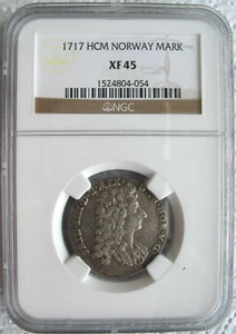 1717 HCM Norway Silver 16 Skilling-Mark NGC XF-45 - Picture 1 of 3