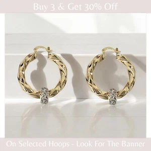 Small Gold Twist Hoop Earrings With Sparkly Balls Twisted Hoops 9ct Gold Guilded - Picture 1 of 7