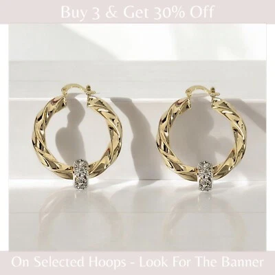 Small Gold Twist Hoop Earrings With Sparkly Balls Twisted Hoops 9ct Gold Guilded - Image 1 of 4