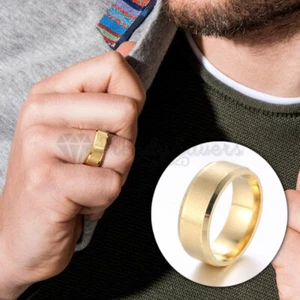 18K Gold Plated Titanium Steel Wedding Engagement Ring Band Unisex Fit Size 6-13 - Picture 1 of 120