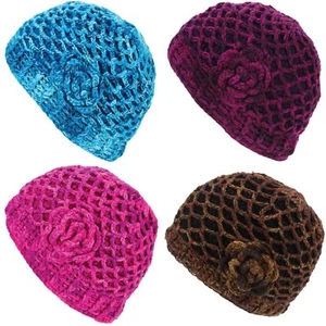 Beanie Hat Cap Warm Winter Lattice Flower Soft Lined LoudElephant Acrylic Knit - Picture 1 of 17