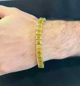 6Ct Emerald Cut Lab-Created Yellow Citrine Men's Bracelet 14K White Gold Plated - Picture 1 of 4