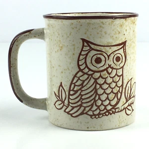 VINTAGE Coffee Mug Unbranded Textured Owl Woodland Brown Golden Speckled - Picture 1 of 7