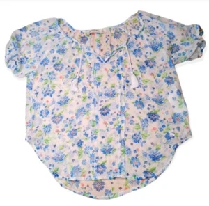 Abercrombie Kids White With Blue Flowers Sheer Blouse Small - Picture 1 of 3