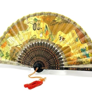 Japan Decorative Folding Fan Traditional Kyoto Fan with Courtiers Design Boxed - Picture 1 of 10