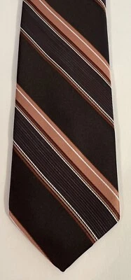Mens Tie Necktie Botany 500 Brown Salmon Stripe Polyester - Image 1 of 4