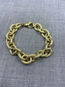 Milor Yellow Gold Tone Stainless Steel Textured Oval Link Bracelet 7.0" - Picture 1 of 8