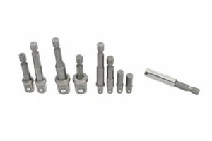Juego de adaptadores de extensión de broca de enchufe de 9 piezas | Vástago hexagonal de accionamiento de 1/4", 3/8", 1/2" - Imagen 1 de 1