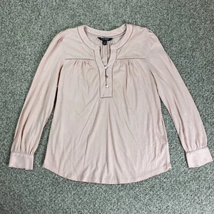 Lauren Ralph Lauren Top Womens Large Pink V-Neck Pleated Long Sleeve Button Cuff - Picture 1 of 14