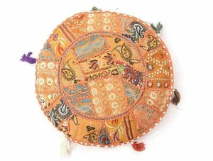 Top Round Ottoman Pouf Embroidered Stool Chair Pouffe Seat India Cushion Cover - Picture 1 of 3