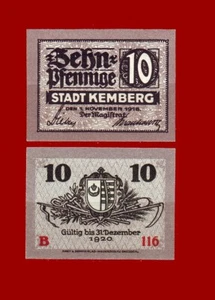 #36507 KEMBERG Alemania 1920. Billete de emergencia local 10 pf. - Imagen 1 de 1