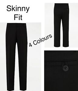 Boys Skinny Fit School Trousers Ge@rge Black Grey Navy Adjustable Waist Uniform