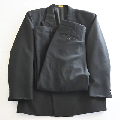 John Henry 38S 30x26 Black Athletic Wool Double Breasted Mens Jacket Pants Suit - Image 1 of 4
