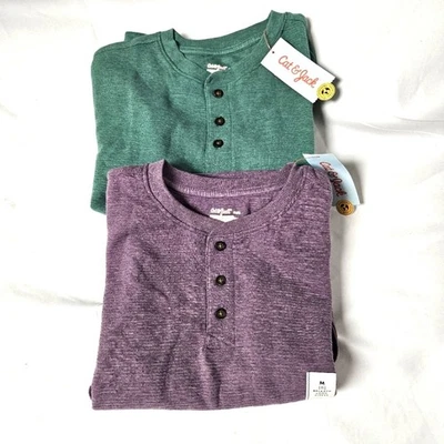 Cat & Jack Kids' Size 8 Green And Purple Henleys New - Image 1 of 4