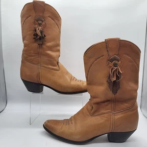 Laredo Roper Tan Slip On Leather Fringe Cowboy Boots Women's 11 M - Picture 1 of 18