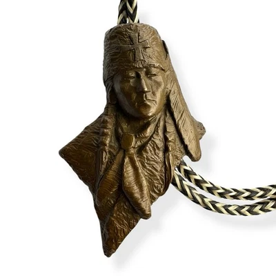 2008 Prix de West Art “Ute Warrior” Oreland C. Joe Sr. Signed Bronze Bolo NAWA - Image 1 of 4