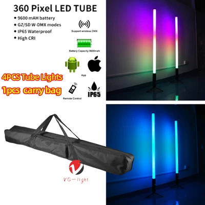 4PCS e Wireless 360 Battery Led Pixel Tube DMX Club Party DJ Stage Light W/bag - Image 1 of 4