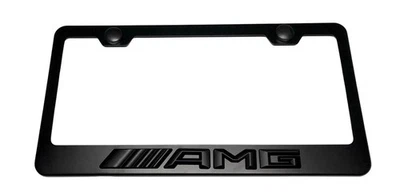 3D AMG Mercedes Benz Emblem Stainless Steel Black License Plate Frame W/ Caps - Image 1 of 4