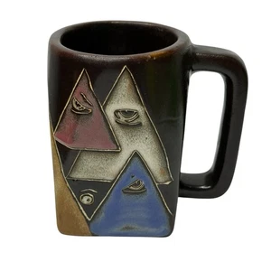 Taza de café vintage de gres con caras abstractas firmada por MARA México - Imagen 1 de 8