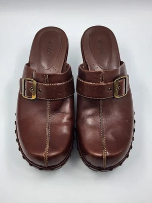 Ecco Grunge Leather Studded Brass Backle Mules Clogs Women Size 39/US8-8.5 Brown - Image 1 of 4