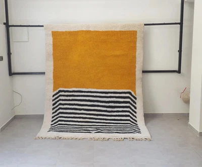 Handwoven Modern Style Moroccan Wool Rug Color Yellow & Black Area Carpet Rug - Image 1 of 4