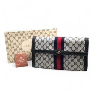 GUCCI Old Gucci Clutch Bag w/Box(Damaged), Store Card GG Sherry Line Leather PVC - Bild 1 von 18