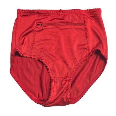 Vtg L Red Shiny Second Skin Liquid Satin Full Cut Brief Zipper Pouch READ - Image 1 of 4