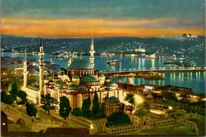 Süleymaniye Moschee Istanbul Türkei Nachtansicht mit Blick auf das Goldene Horn - Bild 1 von 2