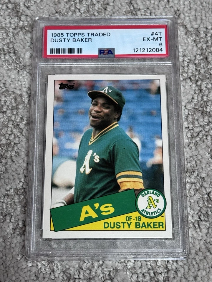 1985 TOPPS TRADED BASEBALL CARD PSA 6 DUSTY BAKER OAKLAND A’S - Image 1 of 1
