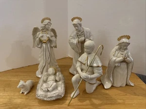 Lenox Unschuld Krippe DIE HEILIGE FAMILIE 6-teiliges Set 24 kt Goldrand Jesus Maria - Bild 1 von 19