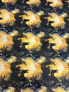 2.5 Metres Fantasy Dragons Moon Printed Cotton Craft Quilt Dress Fabric - Picture 1 of 5