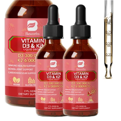 Gotas líquidas veganas de vitamina D3 K2 10000 UI 200mcg K2 MK7 suporte imunológico ósseo - Imagem 1 de 4