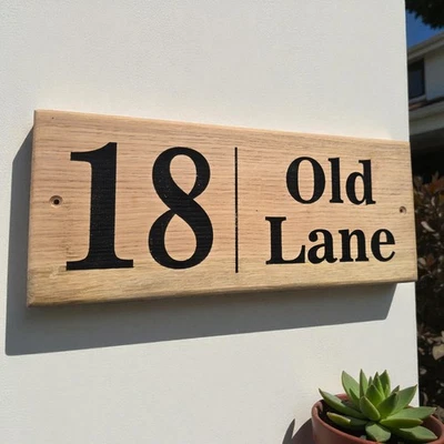 Personalised Oak House Number  Engraved Outdoor Wooden Plaque 150x350mm - Image 1 of 4