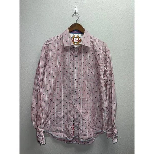 Robert Graham rot blau Hemd Knopfleiste gestreift Grafik Flip Manschette Herren Größe XL - Bild 1 von 10