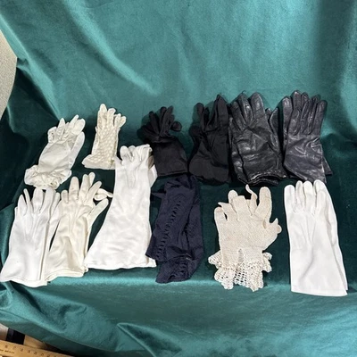 Ladies Formal Glove Lot of 12  Sm To Med Sizes  white, black, navy blue - Image 1 of 4