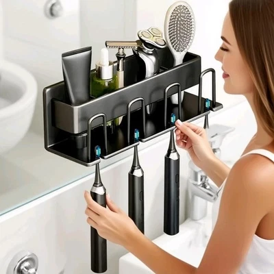 Space Metal Toothbrush Holder Wall Mounted Toothpaste Bathroom Rack with Cups AU - image 1 of 4