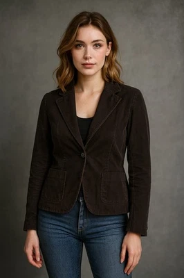 NY & Company Women Faux Suede Blazer Mocha Brown Stretch Jacket Size 14 Chic - Image 1 of 4