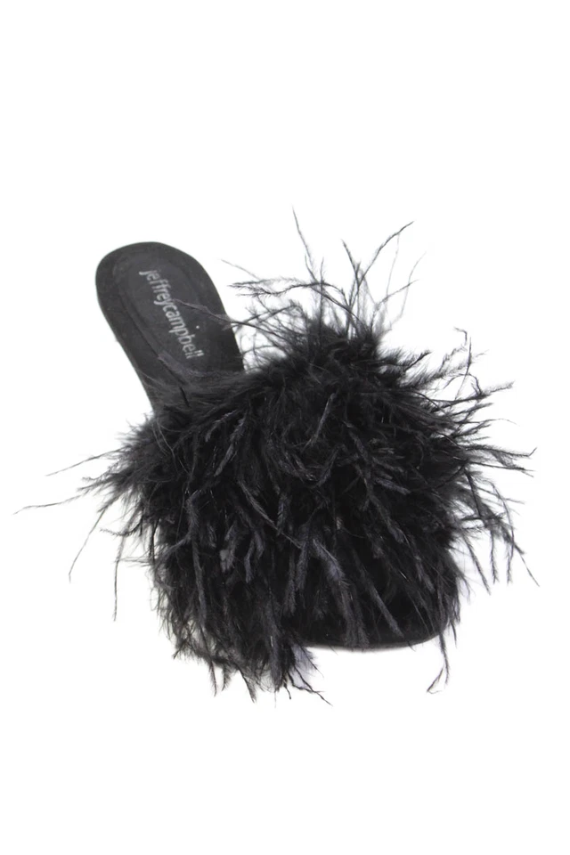 Sandalia Jeffrey Campbell Mujer Pluma Deslizable Tacones Negros Talla 6 Foto 1 de 4