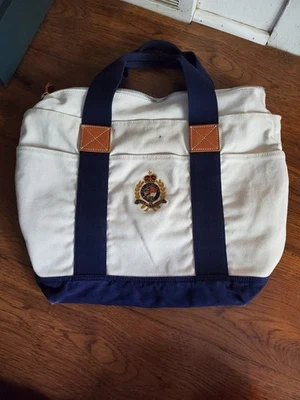 Vintage Polo Ralph Lauren Canvas Bag, Crest Logo White W/ Navy Blue Travel - Image 1 of 4