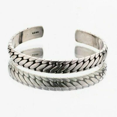 925 Silver Vintage Oval Bracelet Retro Elegant Men Open Cuff New Bangle Gift USA - Image 1 of 4