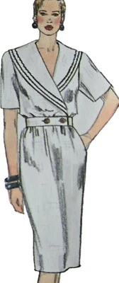 1980s Sailor Collar Wrap Dress Puff Sleeve Sewing Pattern Simplicity 9513 - Image 1 of 3