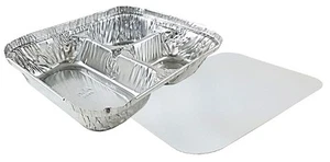 3-Compartment Oblong Aluminum Foil Take-Out Container w/Board Lid Pans 250 Sets - Picture 1 of 11