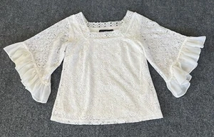 White House Black Market Blouse XXS White Lace Sheer Underlay Batwing Whimsical  - Picture 1 of 11