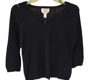 Talbots Petites Pima Cotton Pullover Sweater Size S 3/4 Sleeves W/Gold Buttons - Picture 1 of 7